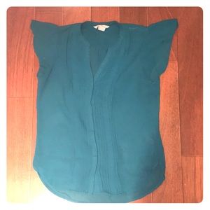 H&M Teal Flutter Sleeve Top
